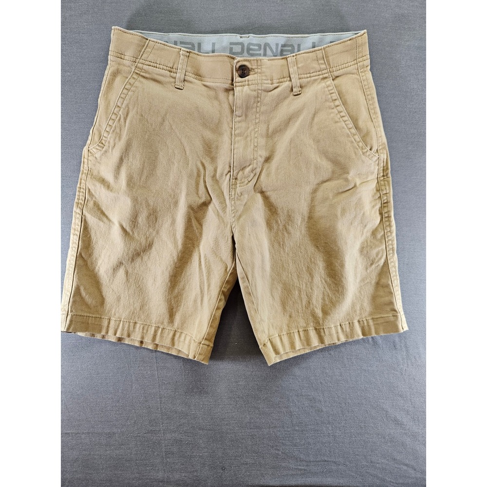 Denali Mens Tan Khaki Stretch Cotton Chino Shorts Size 32 Flat Front Casual